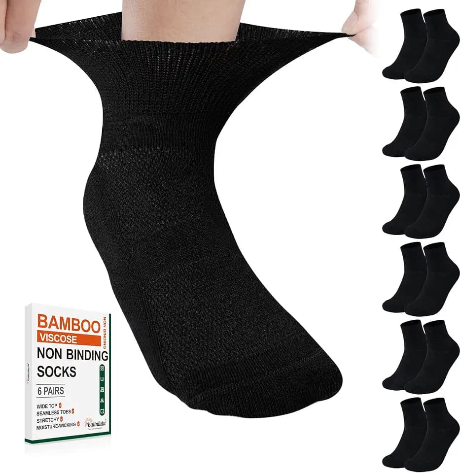 Bulinlulu Bamboo Viscose Diabetic Socks for Women Men,6 Pairs Non Binding Ankle Socks Size 9-11 13-15