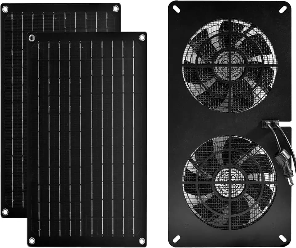 DC HOUSE 20W Solar Fan Powered Exhaust Fan for Chicken Coops, Greenhouses, Sheds, Pet Houses, and Windows - Waterproof and Plug Play Easy Connector Max Applicable Space 880ft3 (25 m3)
