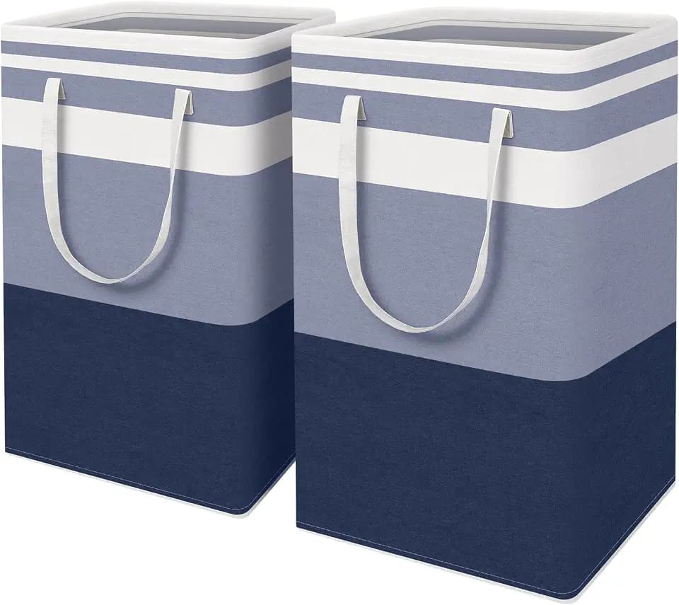 HomeHacks 2 Pack Large Laundry Baskets, Laundry Hampers Bags (Blue 88Lx2)