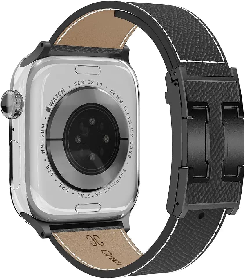 CrazyGrass Designer Leather Band for Apple Watch with Signature H Buckle