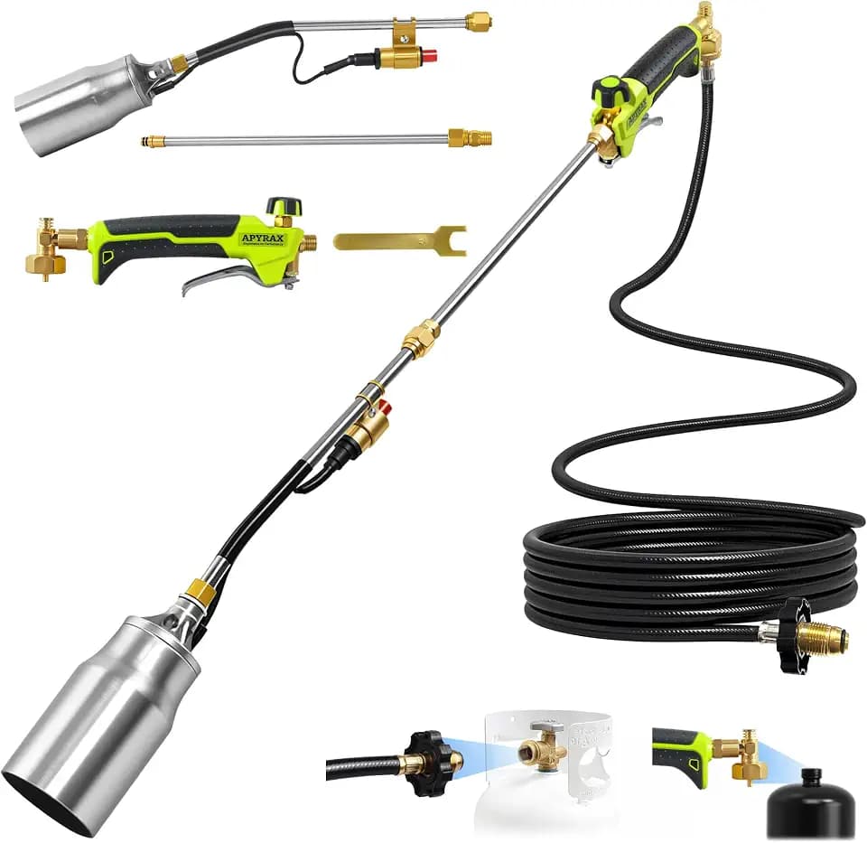 Propane Torch Weed Burner, 500,000 BTU Heavy Duty, 37.6 Inch Weed Torch with 10ft Hose&Dual-Length Modes, Self-Ignition, Multi-Fuel Compatible (1lb-100lb) for Garden, Snow Melting