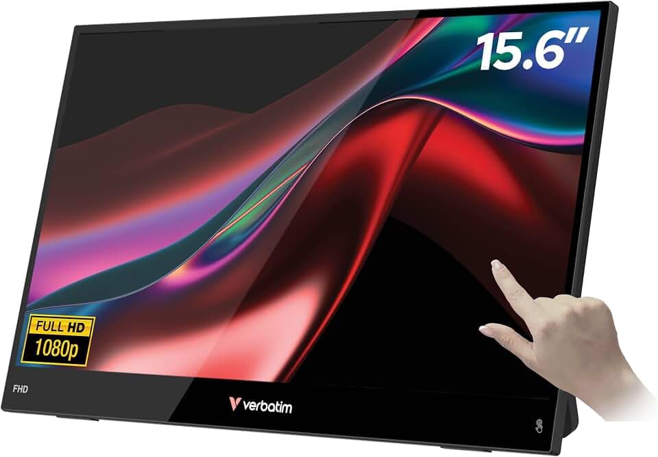Verbatim Portable Touchscreen Monitor 15,6 Zoll Full HD USB-C HDMI IPS | Tragbarer Monitor Touchscreen mit USB-C und HDMI für Macbook, PC, Laptop, Tablet, Spielekonsole und mobiles Arbeiten
