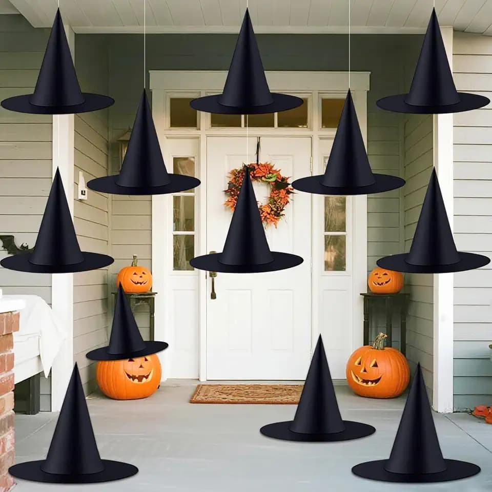 ZeeDix 12 PCS Halloween Witch Hats, Hanging Decor for Yard Porch Ceiling