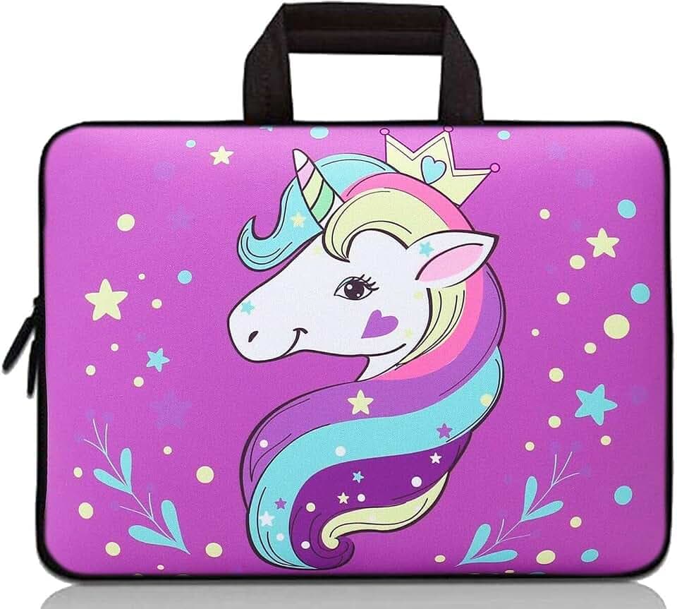 Universal 7-9 Inch Kids Tablet Sleeve, Portable Neoprene Carrying Case Bag Fits 7" 8" 8.5" 8.9" 9" Apple iPad mini, Samsung Galaxy Tab, Google, HP, Acer, ASUS (Purple Unicorn)