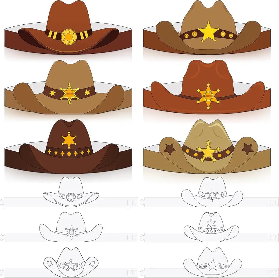 Poen 24 Pcs Cowboy Hat Coloring Crowns DIY Paper Headband