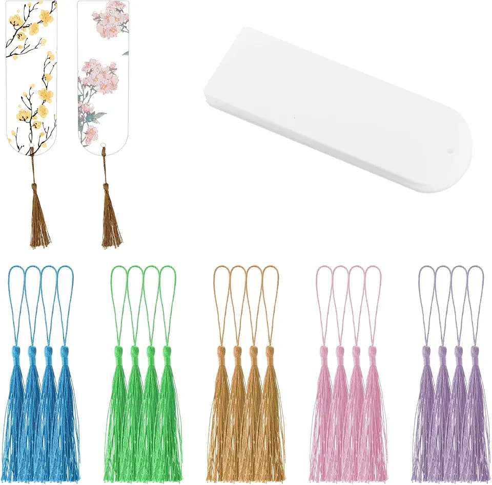 20 Stück Acryl Lesezeichen Rohlinge Transparente Acryl Bookmark Quasten Anhänger Lesezeichen Transparente Lesezeichen für Damen Getrocknete Blumen DIY Lesezeichen Basteln Abschluss