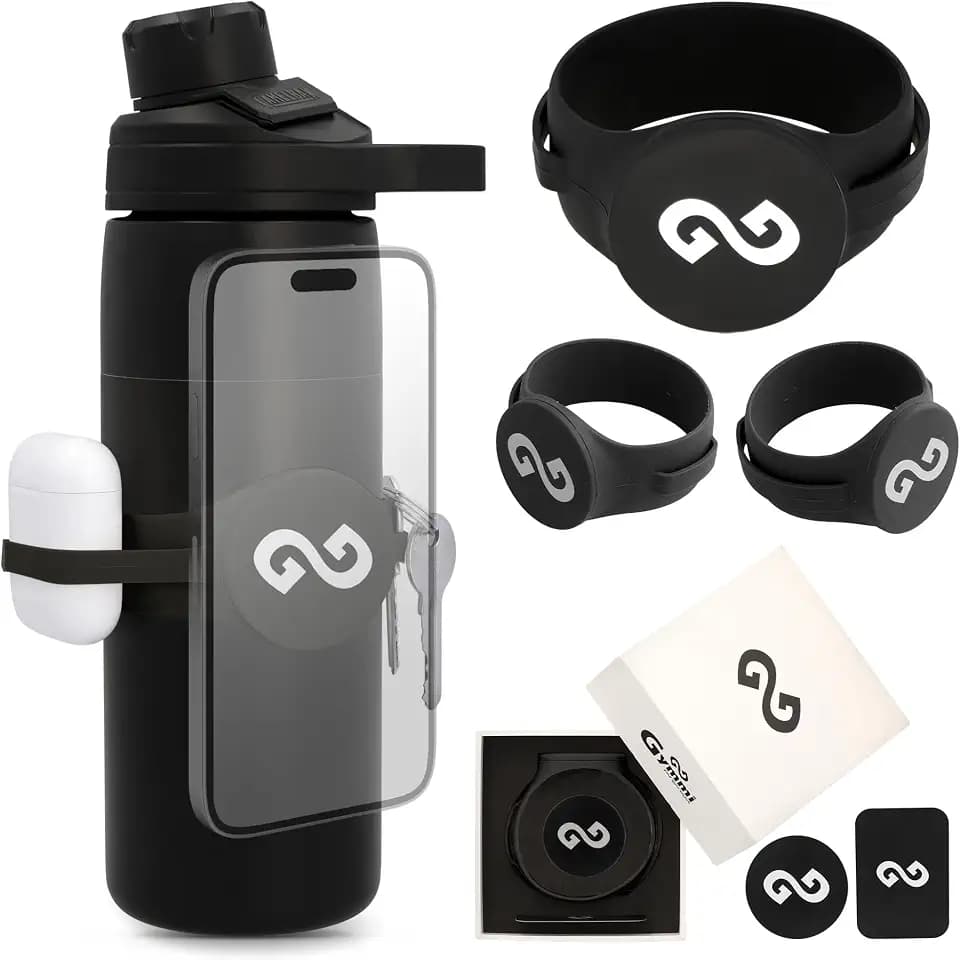 Magnetic Water Bottle Phone Holder – One-Piece Silicone Strap for Gym | Holds Phone, Keys & Earbuds | Fits 12–40 oz Bottles | Magsafe Compatible