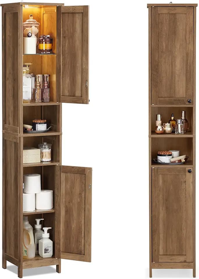 VASAGLE Badezimmerschrank mit Beleuchtung, hoch, 30 cm breit