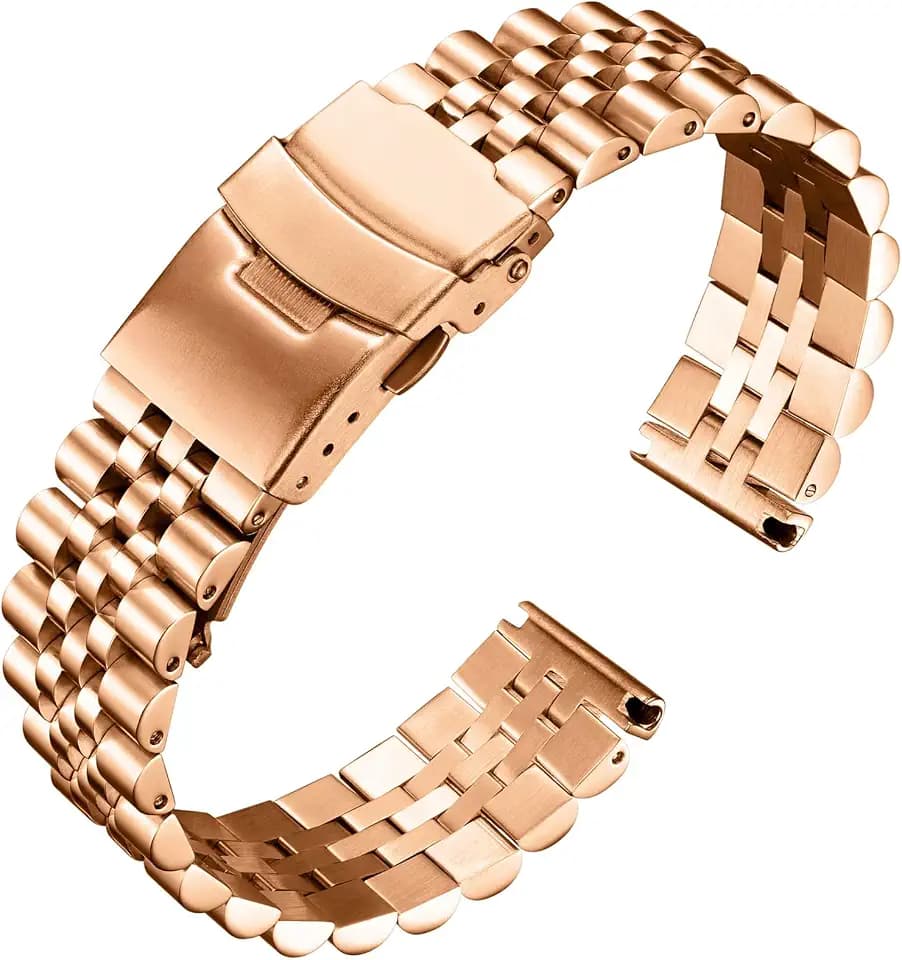 BINLUN Stainless Steel Watch Band Replacement Metal Watch Strap with Double Locking Foldover Clasp for Men Women 18mm 20mm 22mm 24mm 26mm in Silver, Gold, Black, Rose Gold, Two Toned
