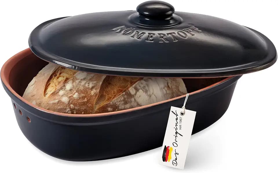 Römertopf Brottopf oval MEDI 2,3 L Brotkasten Keramik klein, Schwarz