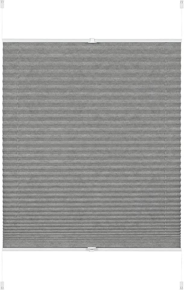 Gardinia EASYFIX Plissee Lilly Green zum Klemmen, Ohne Bohren, Sichtschutz, Blendschutz, Blickdichtes Faltrollo, Verdunkelung, Recycling Stoff, Grau, 70 x 130 cm (BxH)