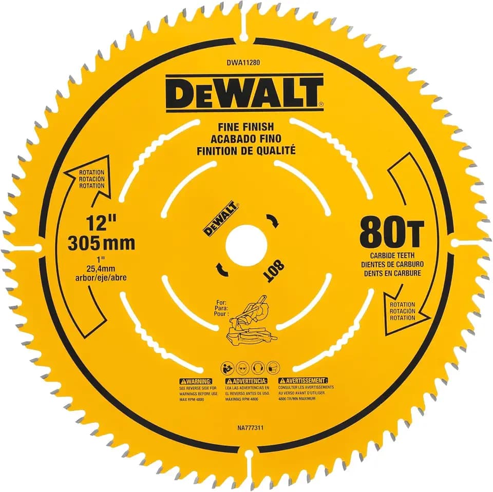 DEWALT 12 Inch 80T Carbide Circular Saw Blade, Fine Finish Saw Blade (DWA11280)