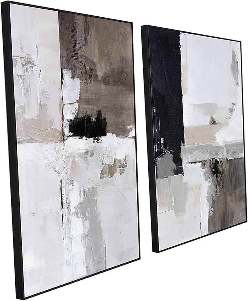 SAFERRYHOME Neutral Abstract Grey and Black Wall Art Set of 2, 24"x36"x2