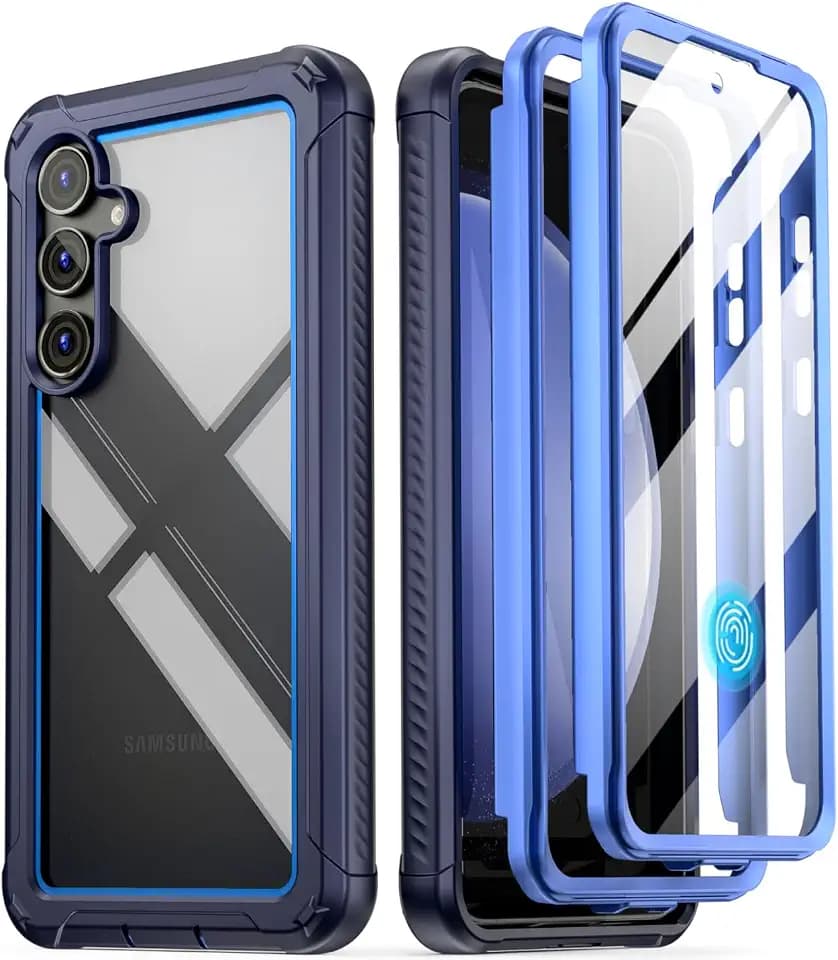 Poetic Guardian Hülle für Samsung Galaxy S23 FE 5G [6 m Falltest nach Militärstandard], integrierter Displayschutz [funktioniert mit Fingerabdruck-ID], stoßfeste Ganzkörperabdeckung, Blau/Klar
