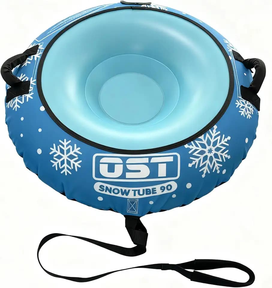 OST Inflatable Snow Tubes for Kids & Adults, Heavy Duty Snow Sled with Premium Canvas Cover, Smooth Bottom, Cold-Resistant PVC, Outdoor Sled Toys for Winter Fun