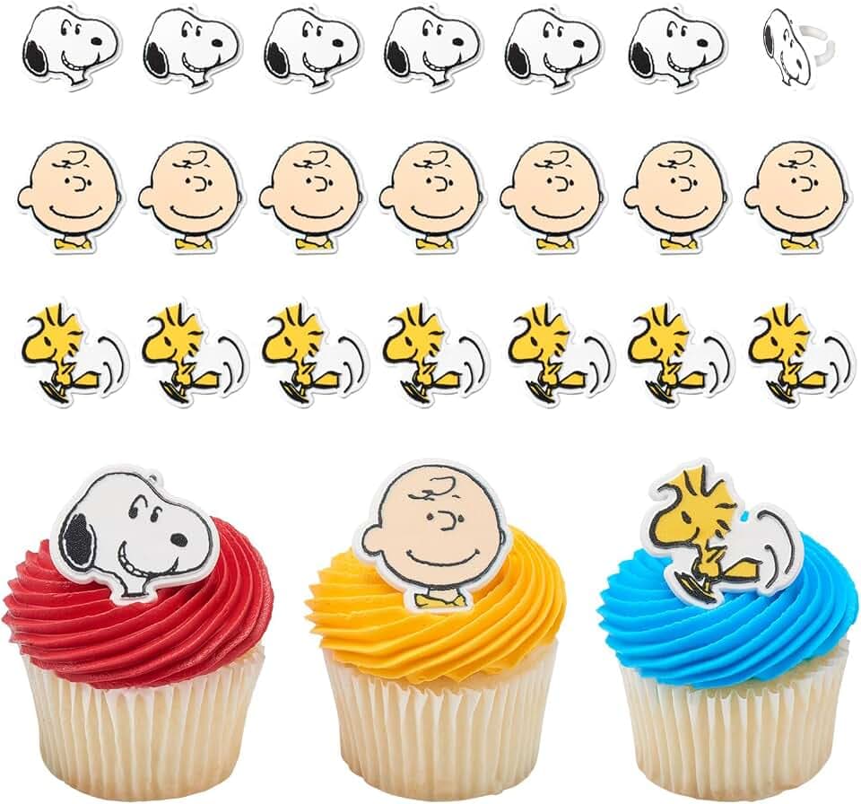 Peanuts® Snoopy® Cupcake Decoration Toppers | 24 Pack Party Cake Rings