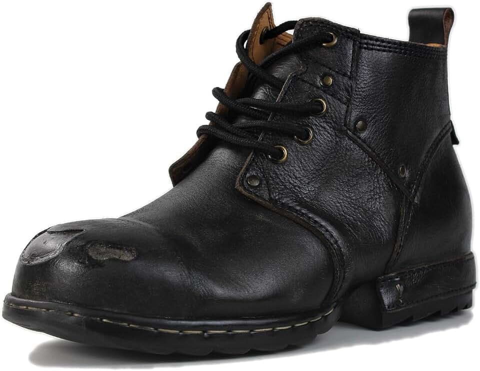 OSSTONE Scratch Black Metal Toe Design für zusätzliche Stoßfestigkeit Motorradstiefel für Männer Knöchel Walking Mode Lace-Up Leder Chukka Stiefel OS-6015-3-A-R