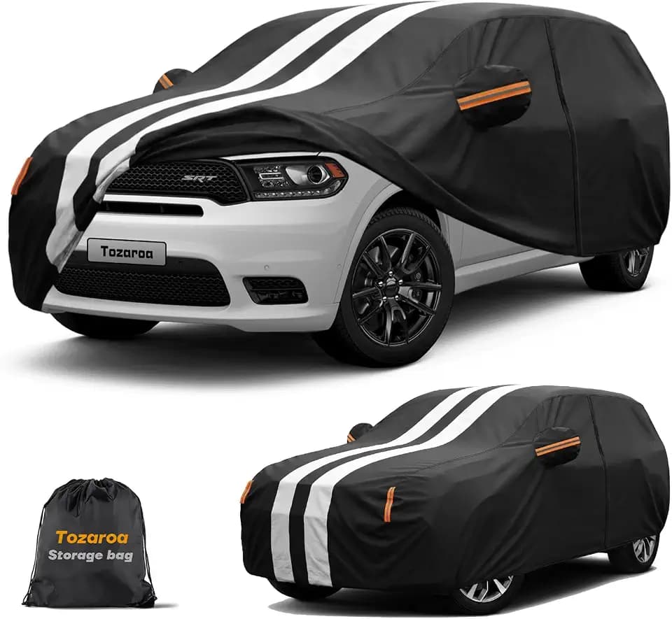 Multi-Layer Car Cover Custom Fit for Dodge Durango (1998-2026), 100% Waterproof All Weather for Automobiles, Gift with Towel, Heavy Duty Car Covers for Rain Sun UV Protection with Door Zipper.