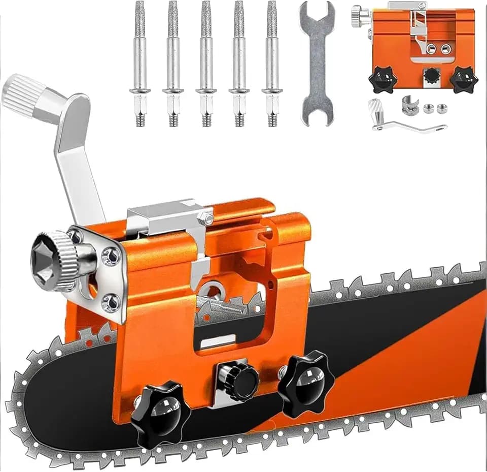 Kettensäge Schärfgerät mit 5 Schleifsteinen, Tragbare Handkurbel Kettensägen Schärfgerät, Kettenschärfgerät mit Winkelführung & Edelstahl, Universal Sägekettenschärfgerät für 4"- 22" Kettensäge