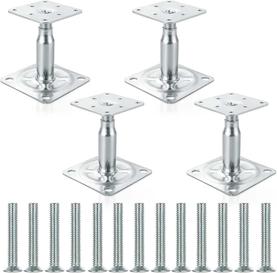 4 Stück Pfostenträger, 100-150 mm Verzinkte Verstellbare Erhöhte Pfosten-Basis-Stützung, Robuste Dachstütze für Bauarbeiten