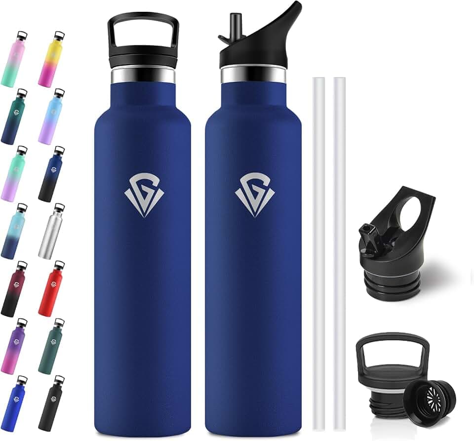 Trinkflasche Edelstahl 1L mit Strohhalm, BPA-frei, Einhandöffnung, Kohlensäure Geeignet, für Camping, Yoga, Sprudel
