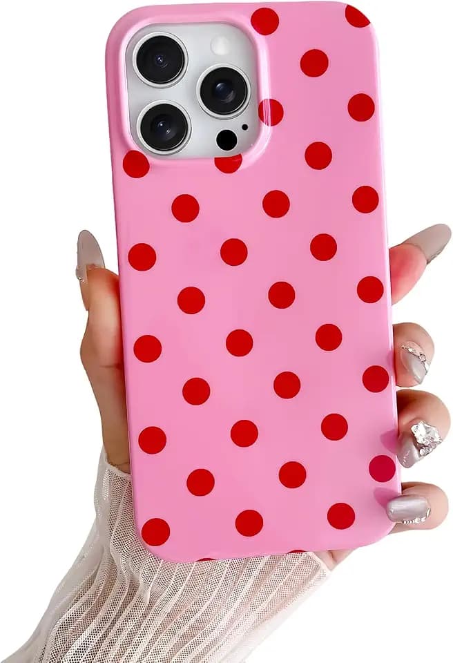 Skyseaco for iPhone 15 Pro Max Case Cute Polka Dot Aesthetics Design Phone Case Soft Slim TPU Shockproof Phone Cover for Women Girls, Red and Pink