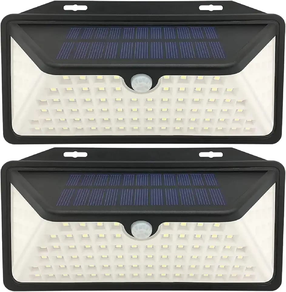 WBM Smart Solar Outdoor Lights, 100 LED IP65 Waterproof, Security Lights for Front Door, Yard, Garage, Deck(2pack) , White