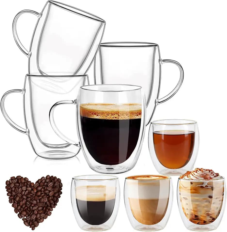 8-Stück Latte Macchiato Gläser mit Henkel, Doppelwandige Kaffeegläser