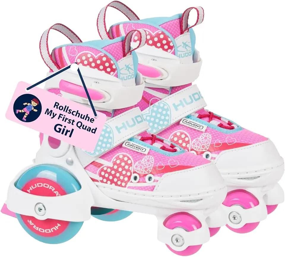 HUDORA Rollschuh My First Quad in versch. Größen & Farben - hochwertige Rollschuhe für Kinder bis 20kg - Kinder Rollschuhe größenverstellbar - sichere Einsteiger-Rollerskates mit großen Rollen