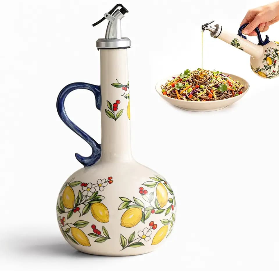 Keramik-Olivenölspenderflasche 650 ml,Olivenölbehälter mit Edelstahlauslauf