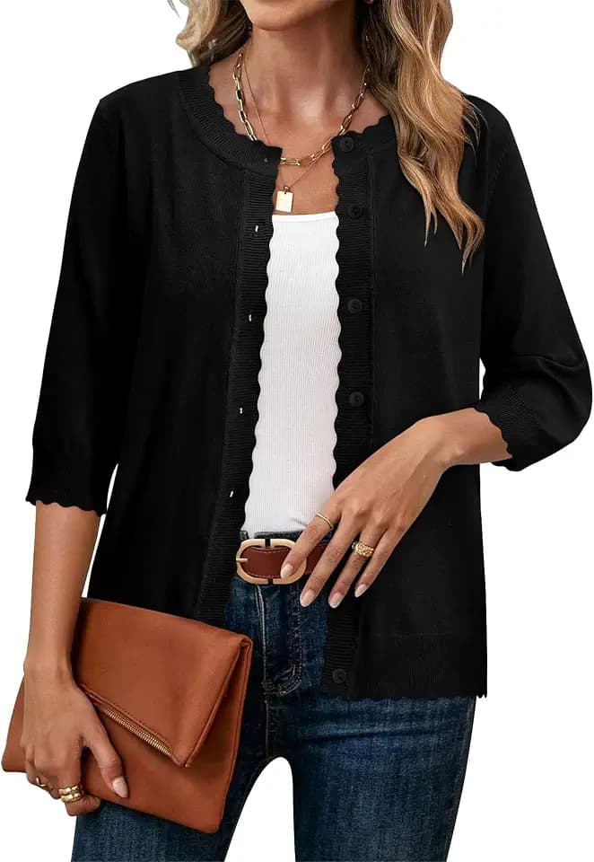 KISSMODA Womens Cardigan Sweaters Casual Lightweight 3/4 Sleeve Tops
