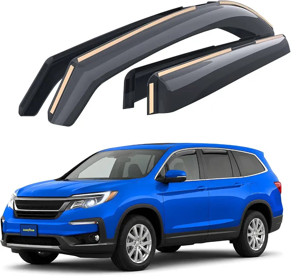 Goodyear Shatterproof in-Channel Window Deflectors for Honda Pilot 2016-2022/Honda Passport 2019-2025, Rain Guards, Window Visors for Cars, Vent Deflector, Car Accessories, 4 pcs - GY008168