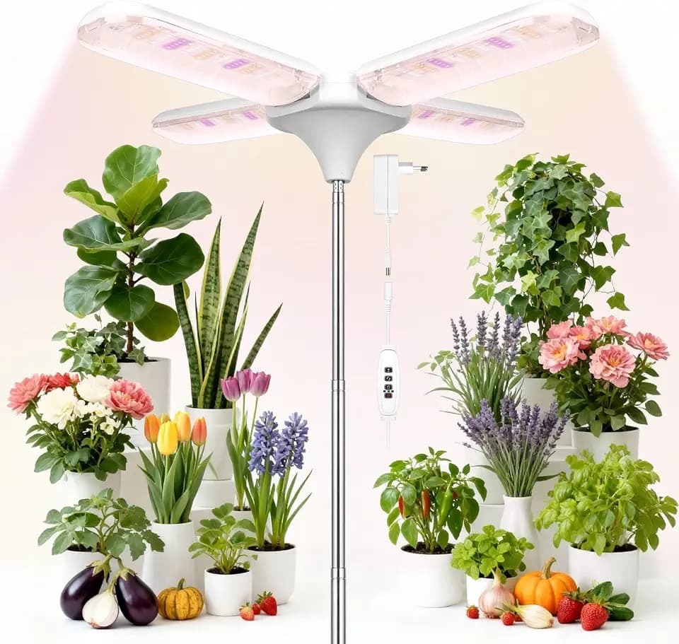Pflanzenlampe LED, 240LEDs LED Pflanzenlicht Vollspektrum, 4 Kopf Pflanzenleuchte mit 3/9/12H Zeitschaltuhr, 3 Farbmodi und 10 Stufen Dimmbar, Wachstumslampe für Pflanzen (35-170cm)