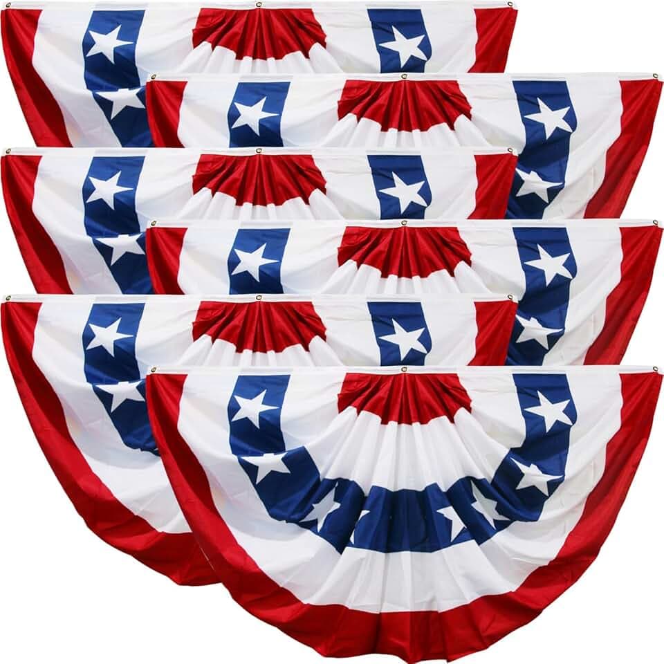 HOOSUN 4th of July Decorations,American Flag Bunting for Outside,Patriotic Fourth of July Bunting Memorial Day Decorations,USA Pleated Fan Flag 1.5x3 FT,Red White and Blue Buntings Banner 6 Pack