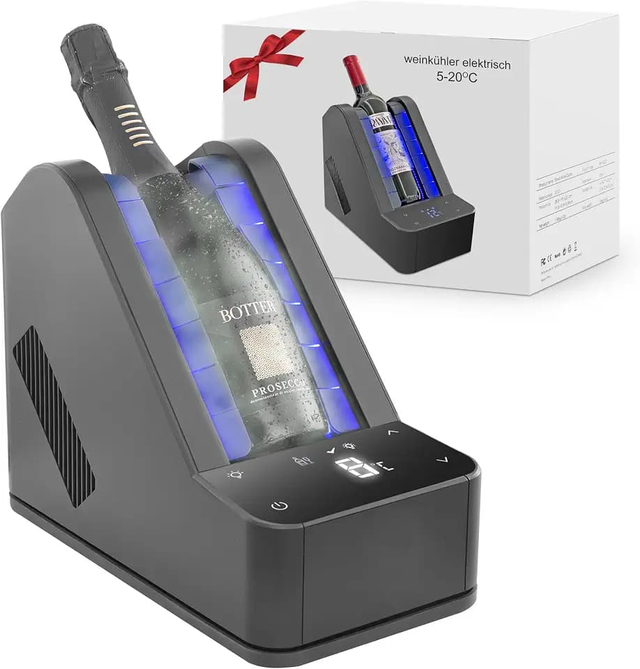 Elektrischer Weinkühler für Tisch & Bar – Präzisionskühlung ohne Eis – 24h Dauerbetrieb für Wein & Champagner – Passend für 750ml Standardflaschen & verschiedene Champagnergrößen – Geschenkidee