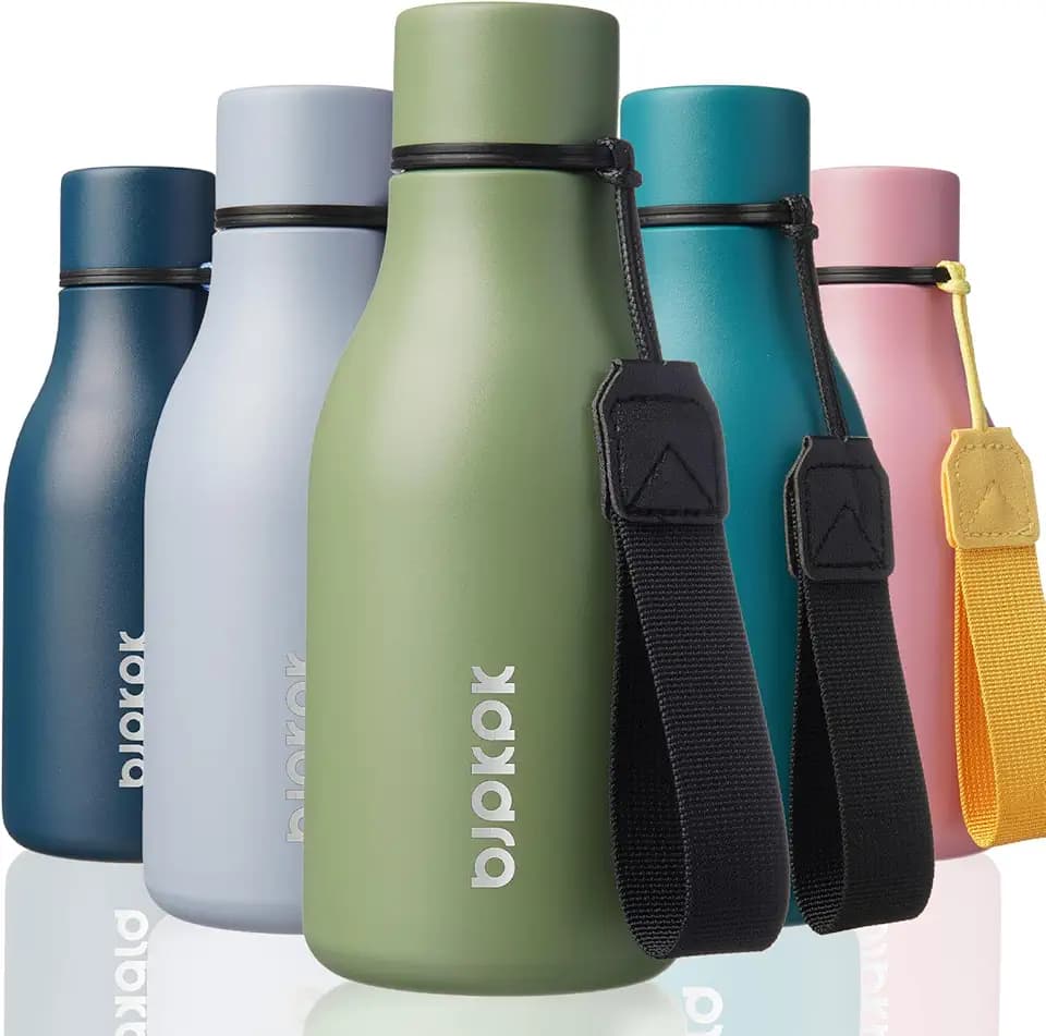 BJPKPK Isolierte Wasserflaschen, 350 ml Edelstahl Metall Trinkflasche Mit Trageriemen, BPA Frei Wasserdicht Thermos, Flaschen, Wiederverwendbare Thermosflasche Für Sport & Reisen, Waldgrün