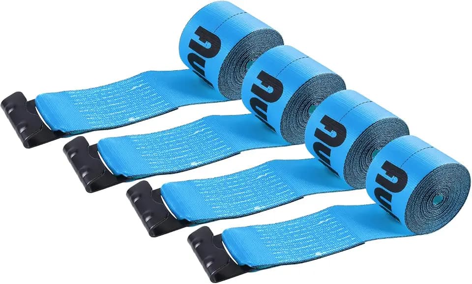 Winch Straps Flat Hook 4" x 30' Blue 4-Pack 16,200lbs Blue