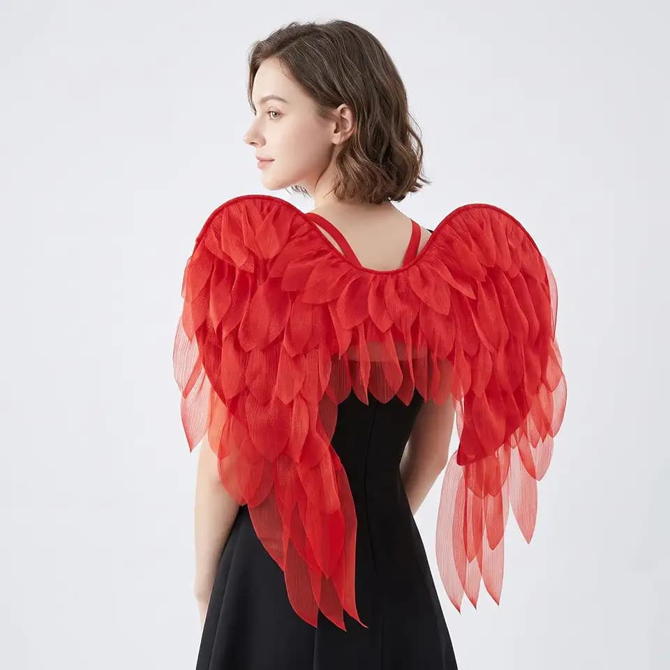 CRTEPST Angel Wings for Women Adults - Red Chiffon Fairy Wings, Elegant Costume Accessories for Halloween Christmas Party Cosplay