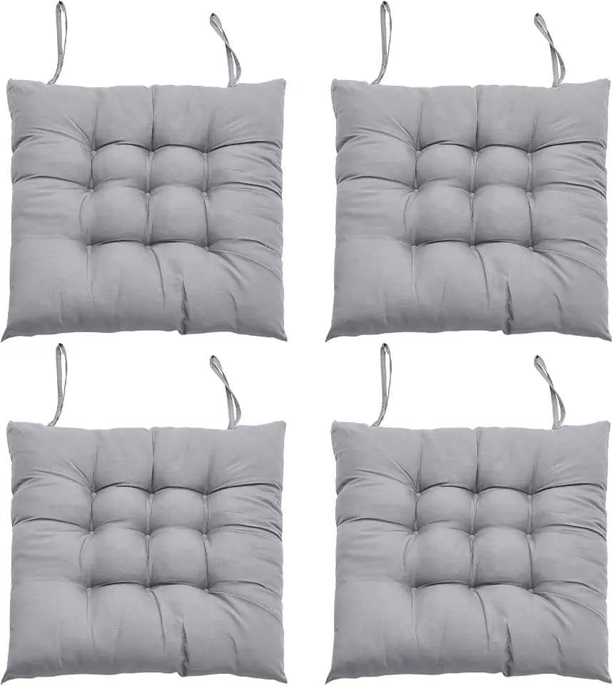 4er Set Stuhlkissen mit Bändern, Bequemes Sitzkissen 40x40 cm Stuhlauflage für Bürostuhl, Gartenstuhl, Balkonstuhl, Sitzpolster Indoor & Outdoor für Esszimmer, Wohnzimmer, Studierzimmer Grau