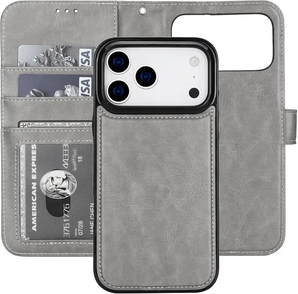 Bocasal Detachable Wallet Case for iPhone 18 Pro Max / 17 Pro Max Grey