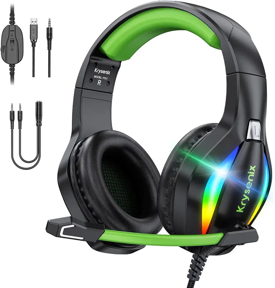 Krysenix PG1 RGB Gaming Headset für PS4, PS5, PC, Xbox,Switch-Dunkel grün