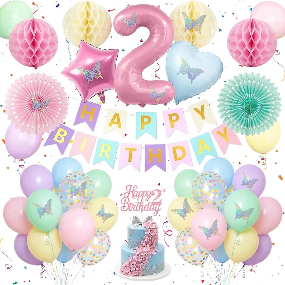 Afritee Deko 2. Geburtstag Mädchen Bunt Luftballons Geburtstagsdeko 2 Jahre
