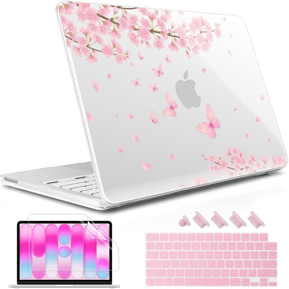 May Chen Compatible with MacBook Neo 13 inch Case 2026 Model A3404, Plastic Hard Shell,Keyboard Cover,Screen Protector,Dust Plug, for MacBook Neo 13" with A18 Pro Chip, Cherry Blossom