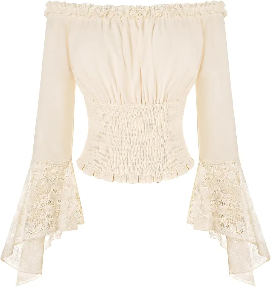 SCARLET DARKNESS Damen Mittelalter Oberteil Langarm mit Spitze