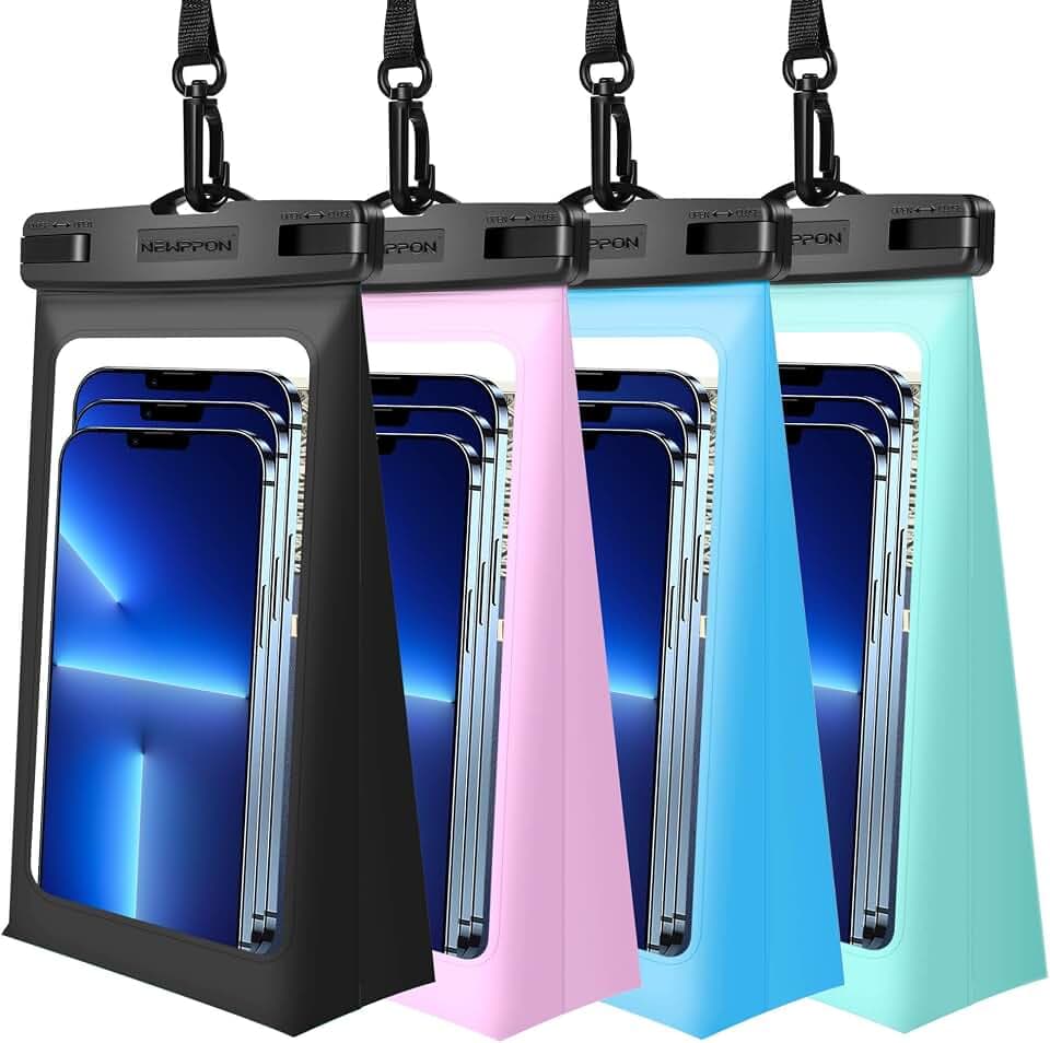 4 Pack Floating Waterproof Phone Pouch - Universal Large Floatable Water Proof Dry Bag Case - Float Clear Cell Holder with Lanyard - for iPhone 17 Pro Max Samsung Galaxy - Beach Swimming Pool