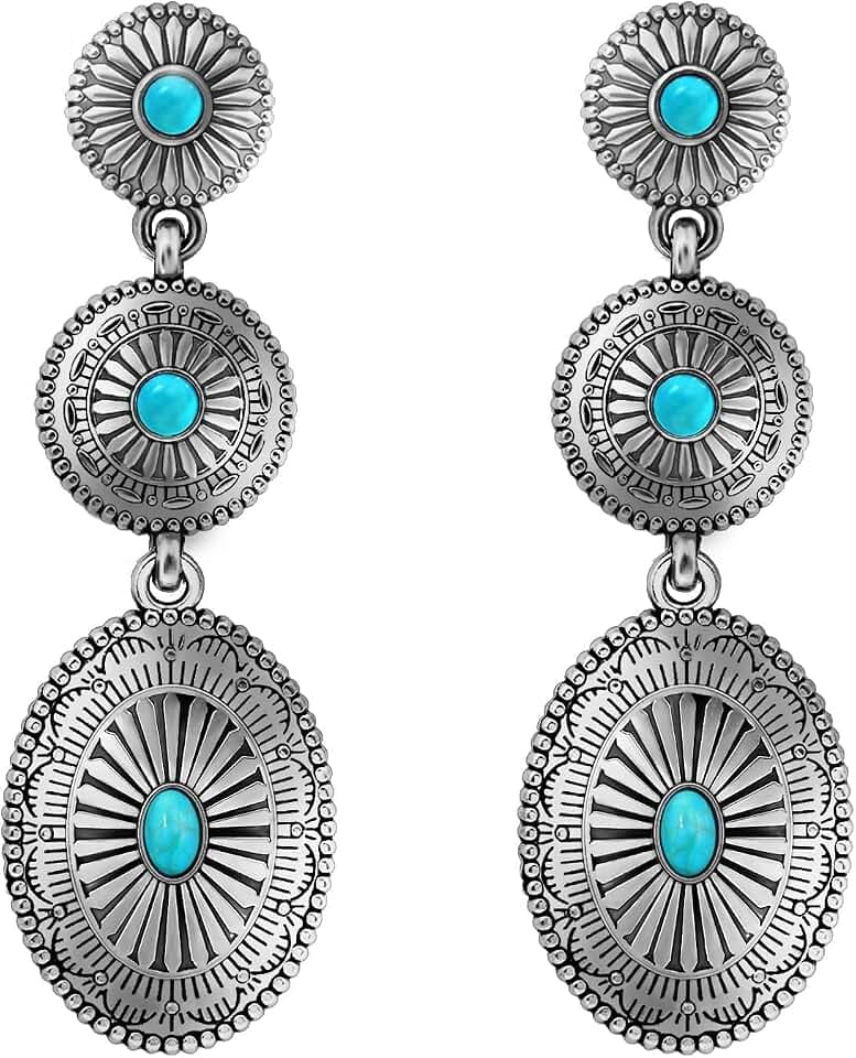 Vintage Western Earrings for Women Boho Vintage Silver/Gold Turquoise Earrings for Women Western Statement Jewelry for Country Concert Outfits