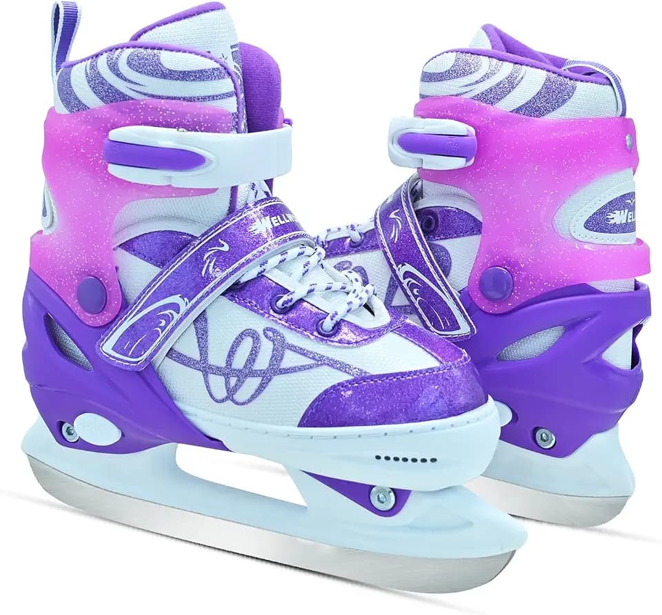 Adjustable Ice Skates for Kids, Girls Ice Skating Shoes for Beginner Ages 4-12, Iceskates for Boys Outdoor and Rank