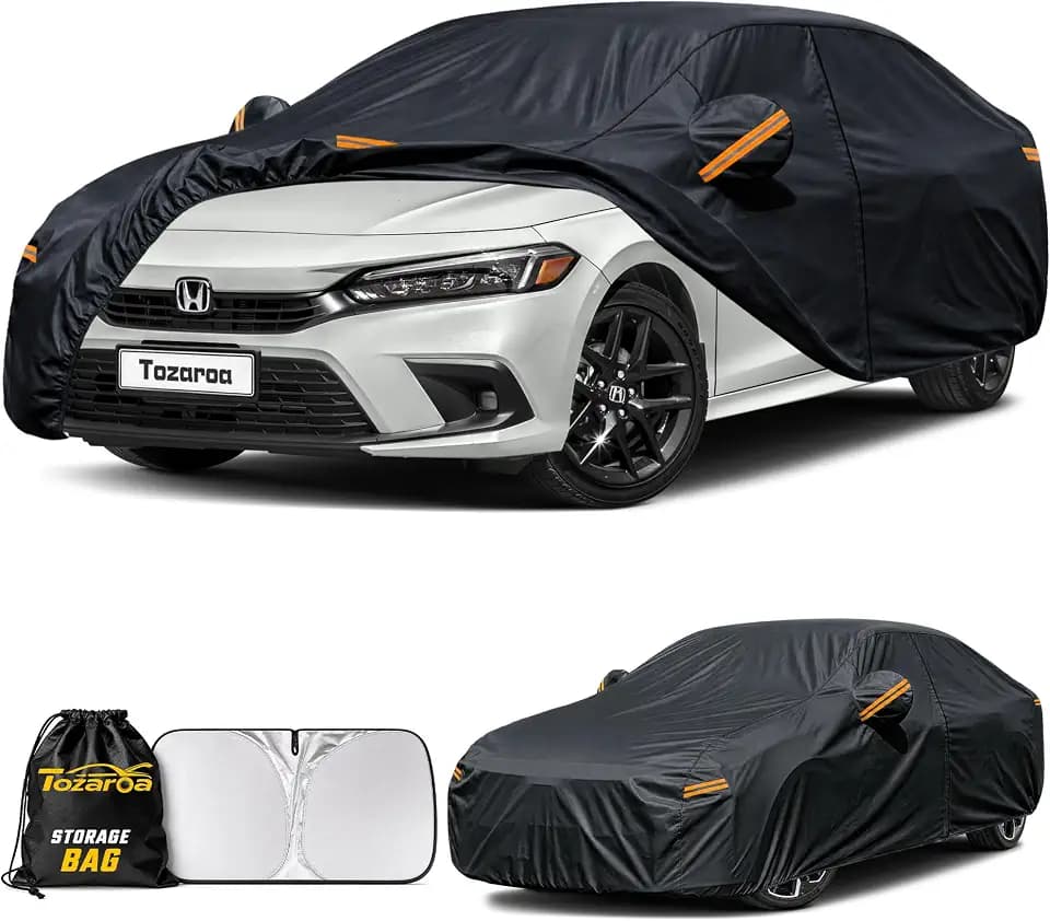 Car Cover Outdoor Sedan Covers(Length up to 185 inch) Universal Fit for Honda Civic,Insight,Mitsubishi Mirage,Genesis G70,Toyota Yaris iA,Audi A3,Lexus HS,is,etc,Size A1(See Size Chart)