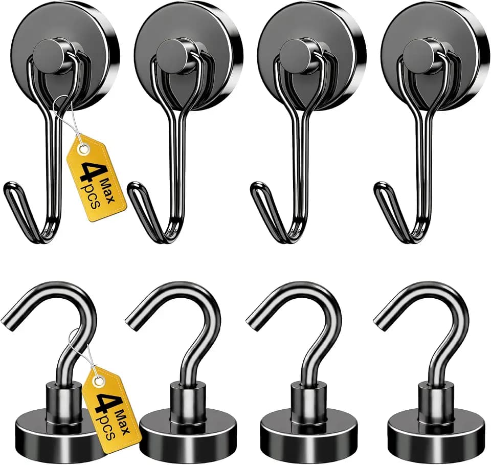 Magnetic Hooks, 2026 Cruise Cabin Ship Essentials Heavy Duty Strong Magnets Fridge Hanging for Classroom Kitchen Garage Grills Home, Max 8-Pack Black (4 Swivel + 4 Fixed)