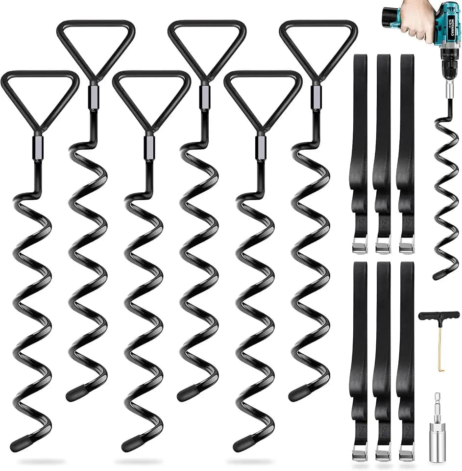 Trampoline Stakes Anchors Ground Anchors Screw in, Black-6Pack